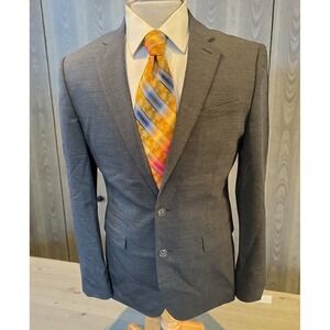 EXPRESS Gray Check Plaid Sz 38R Slim Fit Blazer Jacket Stretch Wool Sport Coat